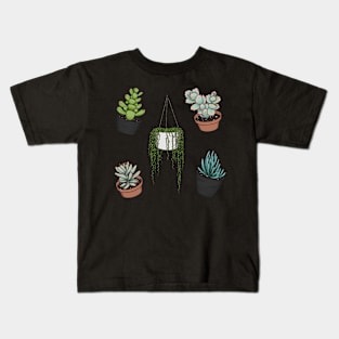 Cute Succulent Sticker Set 1 - Panda Plant, Bear Paws, Lavender Scallops, Blue Chalk Sticks, String of Pearls Kids T-Shirt